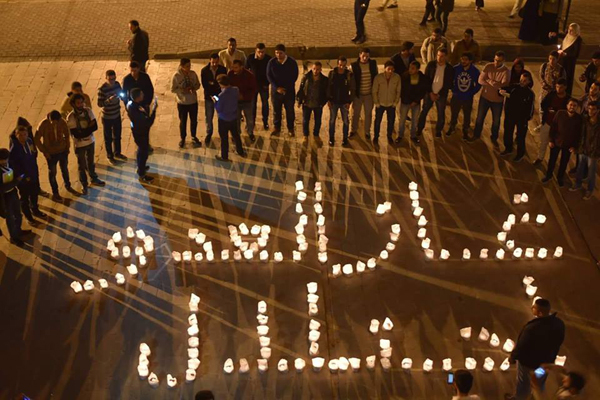 Students protest against the gas deal with Israel at the University of Jordan on Sunday night (Photo courtesy of Student Coalition for the Cancellation of the Gas Deal)